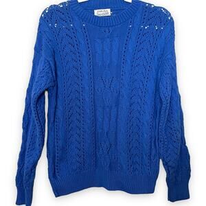 Cuddle Knit Pullover Sweater Women's Medium Blue Cottagecore Boho Vintage Cable